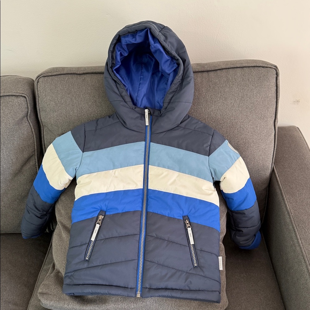 Hatley Blue Striped Hooded Puffer Jacket, like New, size 4